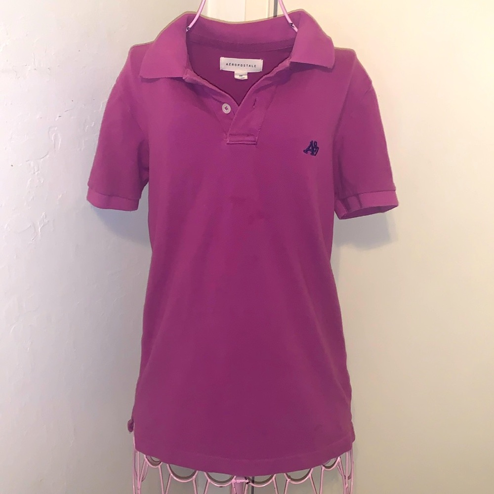 Aeropostale Purple Pink/Navy Logo Collared Polo Shirt- XS/S